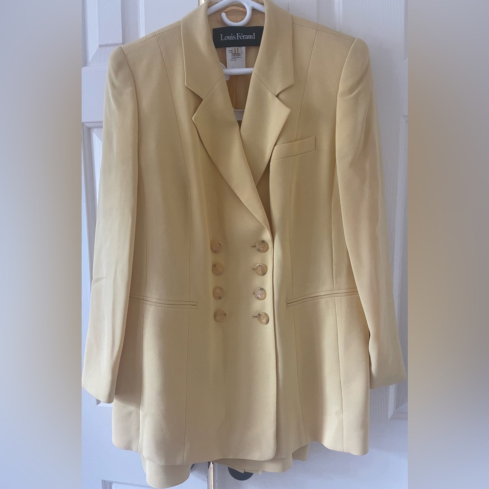 Louis Feraud Double Yellow Breasted Skirt Suit Sz 14 EU44